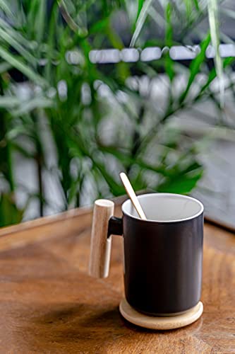 Bamboo Handle Coffee Mug Set with Lid & Spoon