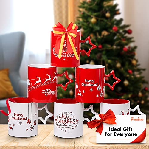Set of 6 Red & White Star Handle Coffee Mugs