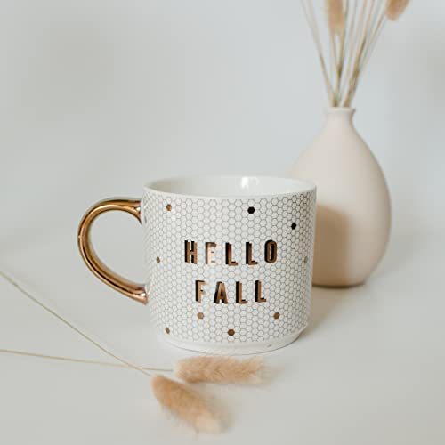 Hello Fall Novelty Coffee Mug with Gold Handle