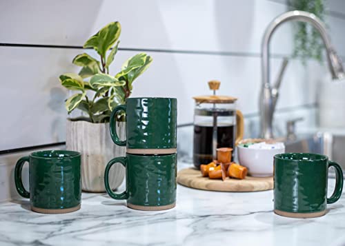 Elanze Designs High Gloss Raw Clay Bottom 15 ounce Ceramic Stoneware Coffee Mugs Set of 4, Green…