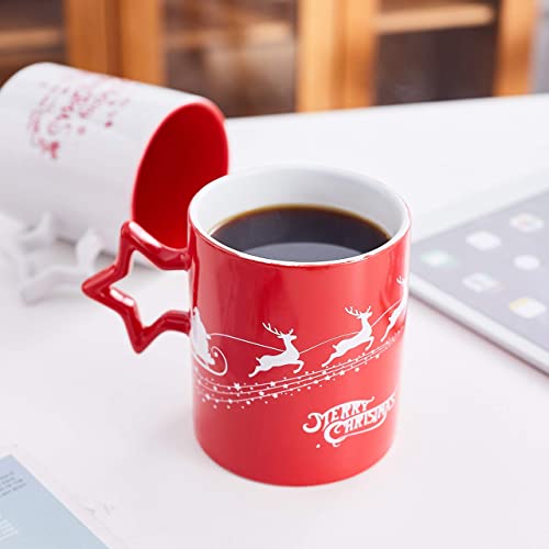 Set of 6 Red & White Star Handle Coffee Mugs