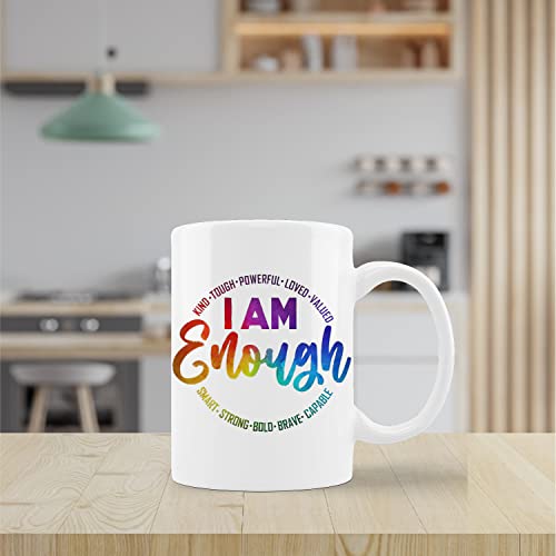 kunlisa Inspirational Quote Mug Cup,I Am Enough Kind Tough Ceramic Mug-11oz Coffee Milk Tea Mug Cup,Home Girls Room Decor,Gifts for Teen Girls Women Coworkers
