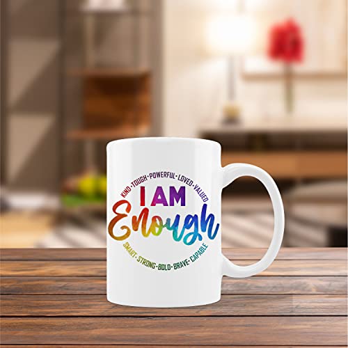 kunlisa Inspirational Quote Mug Cup,I Am Enough Kind Tough Ceramic Mug-11oz Coffee Milk Tea Mug Cup,Home Girls Room Decor,Gifts for Teen Girls Women Coworkers