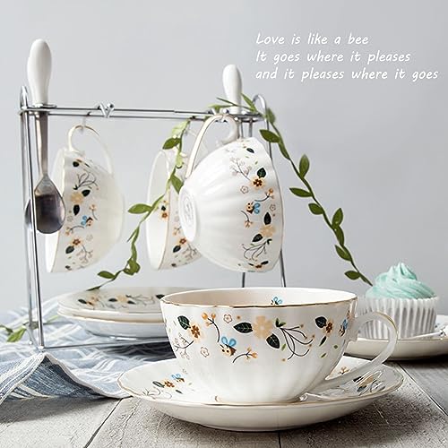 Cute Bee Decor Porcelain Tea and Coffee Mug Set