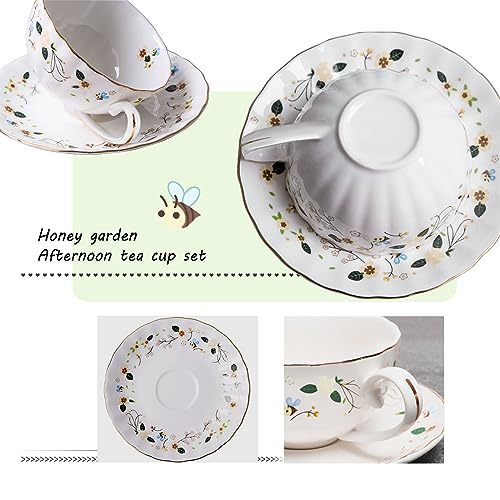Cute Bee Decor Porcelain Tea and Coffee Mug Set