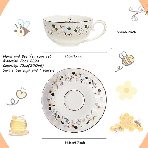 Cute Bee Decor Porcelain Tea and Coffee Mug Set