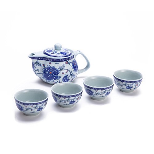 Elegant Blue-and-White Peony Tea Set Gift Box