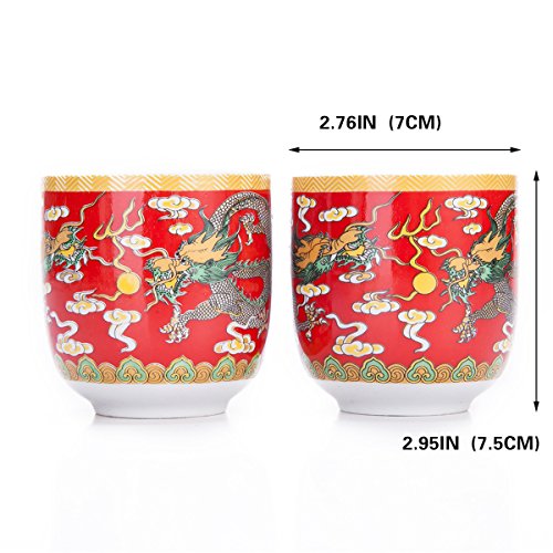 Set of 6 Eastern Asian Design Ceramic Tea Cups