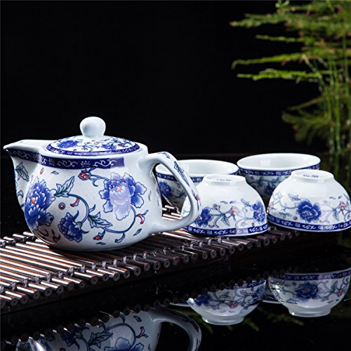 Elegant Blue-and-White Peony Tea Set Gift Box