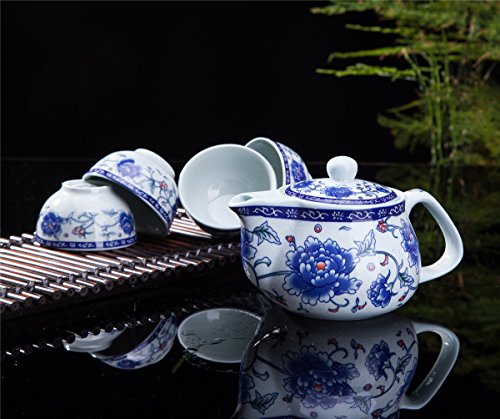 Elegant Blue-and-White Peony Tea Set Gift Box