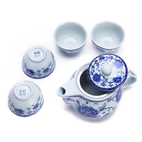 Elegant Blue-and-White Peony Tea Set Gift Box
