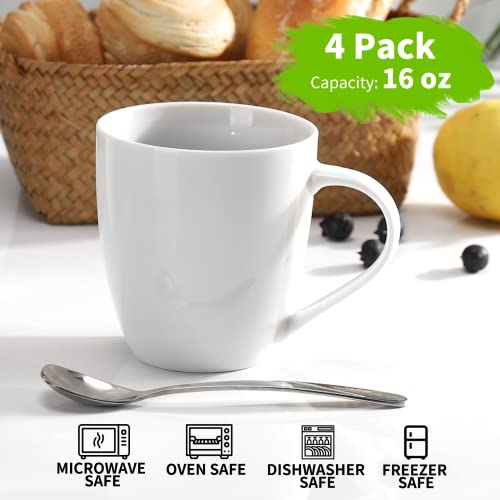 White Ceramic Coffee Mugs Set of 4, 16oz