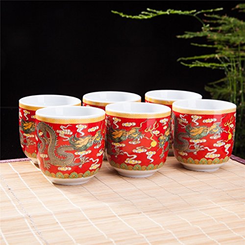 Set of 6 Blue Dragon Ceramic Tea Cups