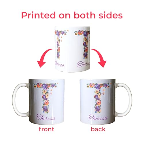 Personalized Ceramic Coffee Mugs - Monogram with Floral Design
