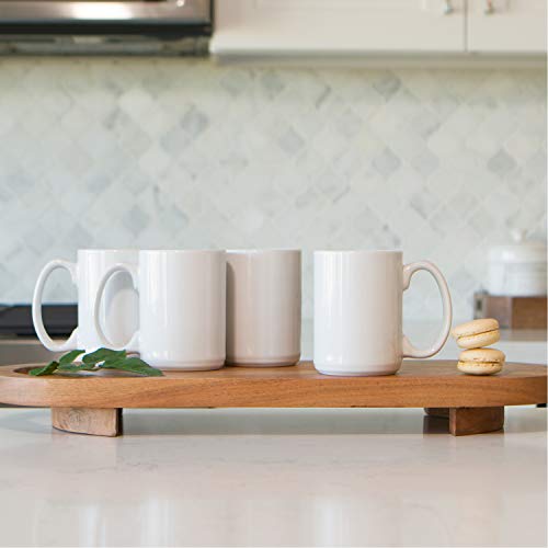 Serami White Ceramic Classic Coffee Mugs Large Handles with 15oz Capacity, Set of 4