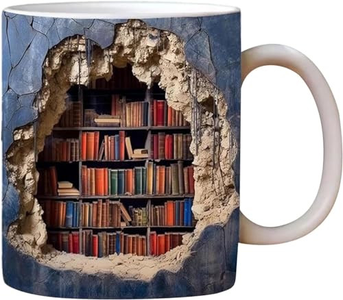 3D Bookshelf Coffee Mug with Golden Spoon