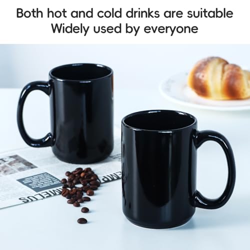 Smilatte 16 OZ Porcelain Coffee Mugs, Classic Blank Ceramic Cup with Large Handle for Tea Latte Cappuccino, Set of 4, Black