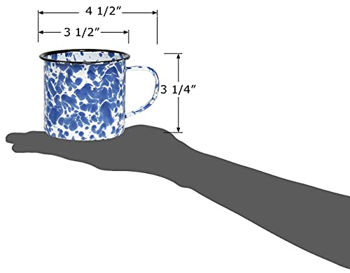 Red Co. Set of 6 Enamelware Metal Medium Classic 12 Oz Round Coffee and Tea Mug with Handle, Navy Blue Marble/Black Rim – Splatter Design