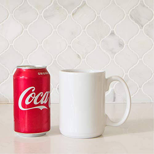 Serami White Ceramic Classic Coffee Mugs Large Handles with 15oz Capacity, Set of 4