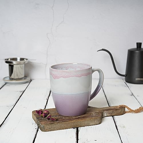 Bosmarlin Ceramic Tea Cup with Infuser and Lid, 16 Oz, 4 Colors to Choose, Dishwasher and Microwave Safe, Steeping Tea Mug with Strainer, Reactive Glaze, (Purple)
