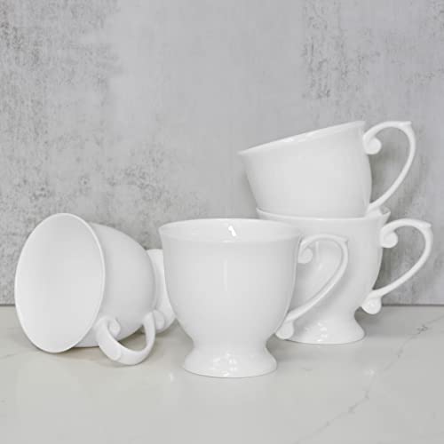 QOUTIQUE Bone China Coffee Mugs - 20 Ounce - Set of 4, Cups for Latte, Hot Tea, Cappuccino, Mocha, Cocoa, Mug Set, Large Coffee Mug, White