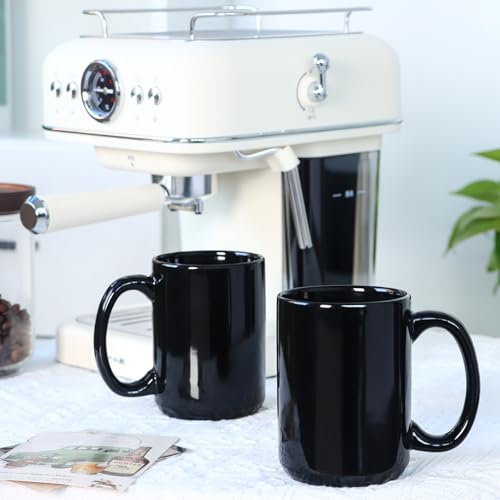 Smilatte 16 OZ Porcelain Coffee Mugs, Classic Blank Ceramic Cup with Large Handle for Tea Latte Cappuccino, Set of 4, Black