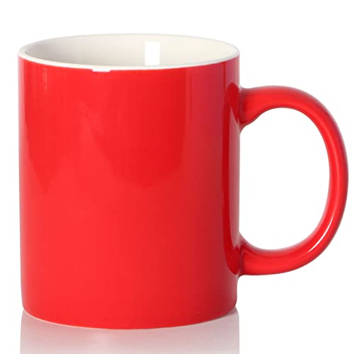11 oz Porcelain Coffee Mug, Smilatte Classic Ceramic Cup with Hanlde for Latte Cappuccino Tea, Red