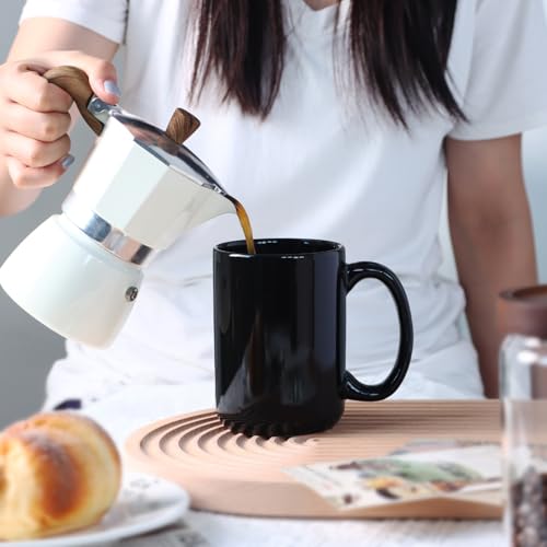 Smilatte 16 OZ Porcelain Coffee Mugs, Classic Blank Ceramic Cup with Large Handle for Tea Latte Cappuccino, Set of 4, Black