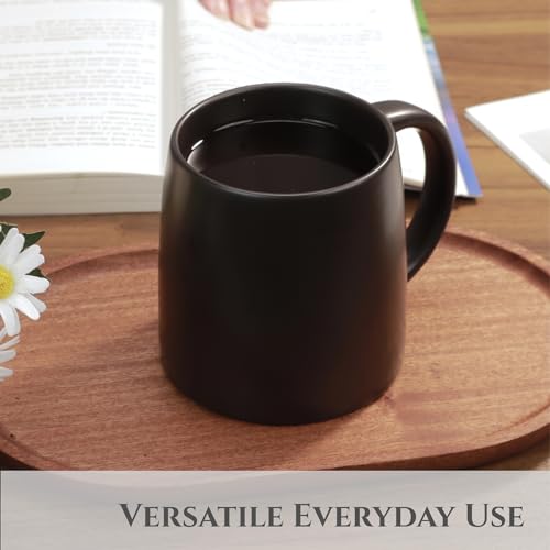 LINVIA Classic Mug, 16oz Large Coffee Mug with Handle, Ceramic Porcelain Tea Cup, Smooth Matte (Straw Flip Lid, Black)