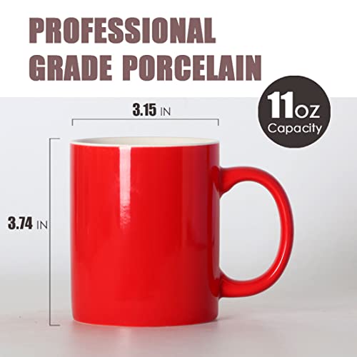 11 oz Porcelain Coffee Mug, Smilatte Classic Ceramic Cup with Hanlde for Latte Cappuccino Tea, Red