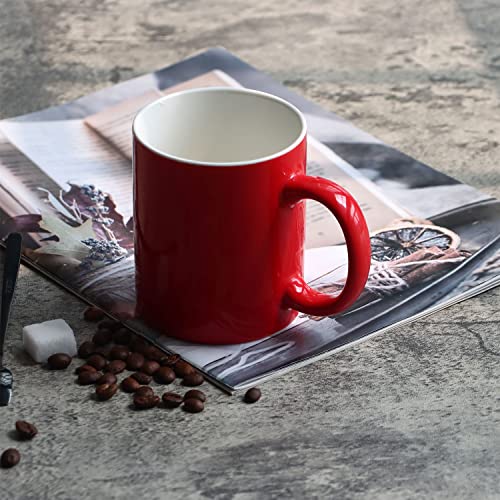 11 oz Porcelain Coffee Mug, Smilatte Classic Ceramic Cup with Hanlde for Latte Cappuccino Tea, Red