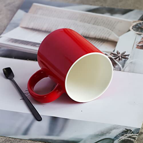 11 oz Porcelain Coffee Mug, Smilatte Classic Ceramic Cup with Hanlde for Latte Cappuccino Tea, Red