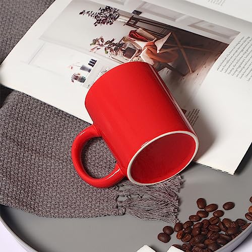 11 oz Porcelain Coffee Mug, Smilatte Classic Ceramic Cup with Hanlde for Latte Cappuccino Tea, Red
