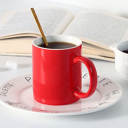 11 oz Porcelain Coffee Mug, Smilatte Classic Ceramic Cup with Hanlde for Latte Cappuccino Tea, Red