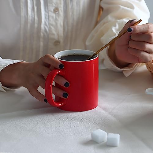 11 oz Porcelain Coffee Mug, Smilatte Classic Ceramic Cup with Hanlde for Latte Cappuccino Tea, Red