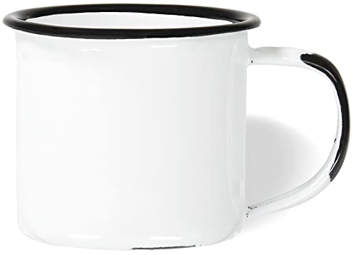 Red Co. Set of 6 Enamelware Metal Small Classic 5 Oz Round Coffee and Tea Mug with Handle, Distressed White/Black Rim