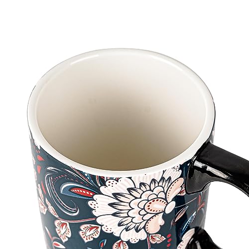 Blue Flower Porcelain Latte Mug with Lid 17oz