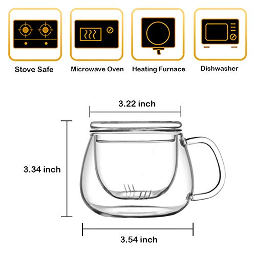 Lezero 13oz Tea Cups with Infuser and Lid