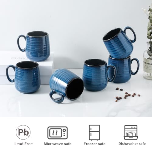 Set of 6 Ceramic Coffee Mugs, 10 oz, Blue