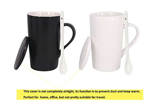 Set of 2 Ceramic 16oz Coffee Mugs with Lid and Spoon