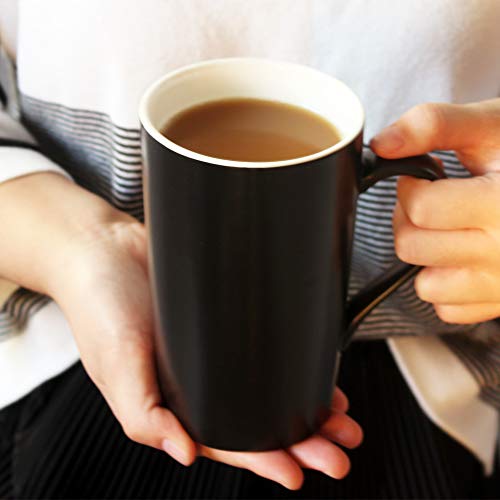 Set of 2 Ceramic 16oz Coffee Mugs with Lid and Spoon