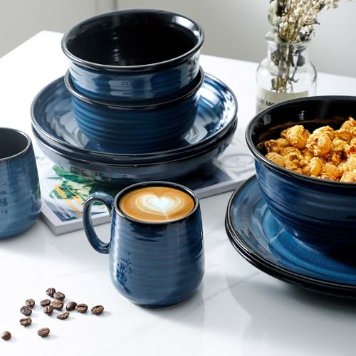 Set of 6 Ceramic Coffee Mugs, 10 oz, Blue