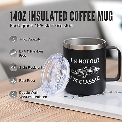 NOWWISH Birthday Gifts for Men - I'm Not Old I'm Classic Coffee Mug - Retirement Gifts for Him, Funny Gifts for Husband, Grandpa, Dad on Fathers Day (14oz, Black)