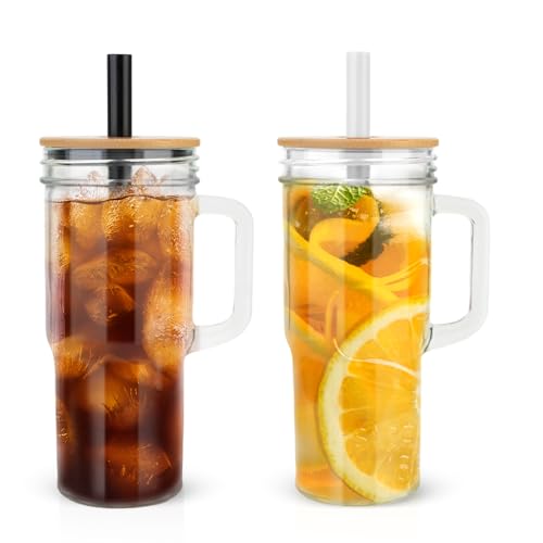 Reusable 24oz Glass Tea Cups with Bamboo Lids