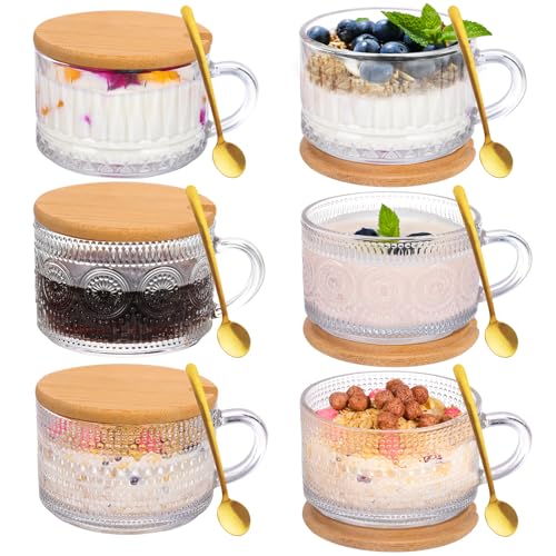 Vintage Glass Coffee Mugs Set with Spoons
