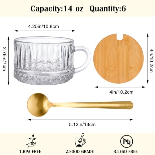 Vintage Glass Coffee Mugs Set with Spoons