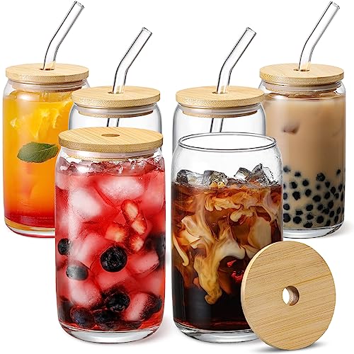 6-Piece Glass Cup Set with Bamboo Lids