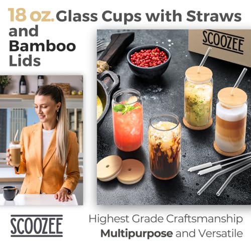 Sleek Glass Cups with Bamboo Lids and Straws