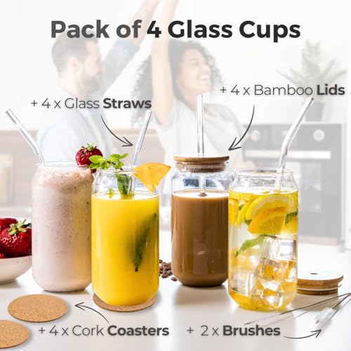 Sleek Glass Cups with Bamboo Lids and Straws