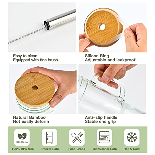 Bamboo Lidded Glass Tumblers with Straws - 2 Pack